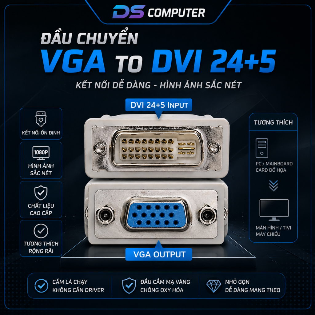 Đầu chuyển tín hiệu từ DVI 24+5 sang VGA Giá tốt nhất shopee