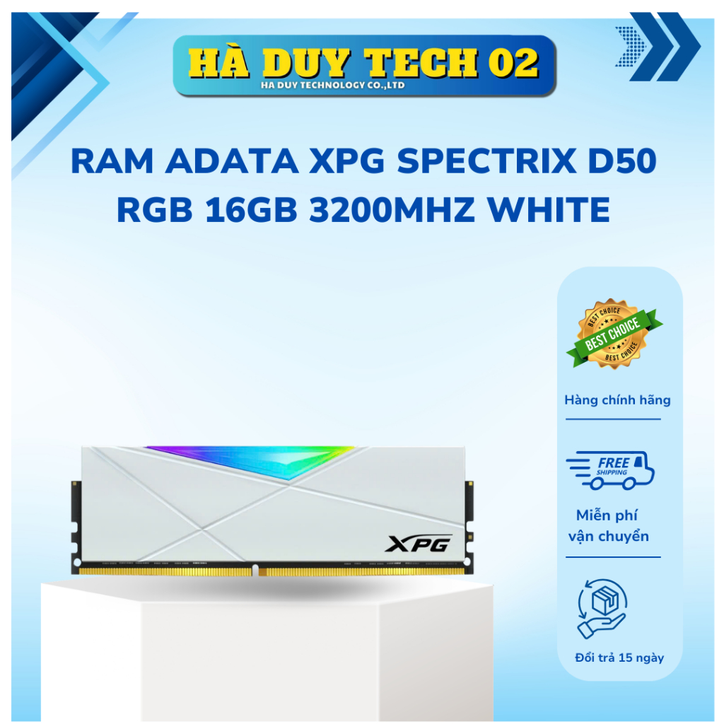 RAM ADATA XPG SPECTRIX D50 RGB 16GB 3200MHz White - Chính Hãng - Bảo Hành 36T - Ha Duy Tech