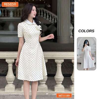 Đầm thiết kế BEMINE cổ sen ngực đính hoa dáng chữ A phù hợp đi chơi-MT11189