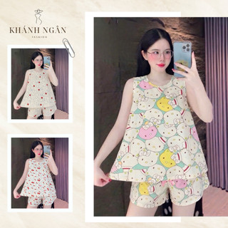Đồ Bộ Sát Nách Quần Đùi Vải Lanh, Tole - Set Bộ Mặc Nhà Hoạt Hình Mềm Mịn Thoáng Mát