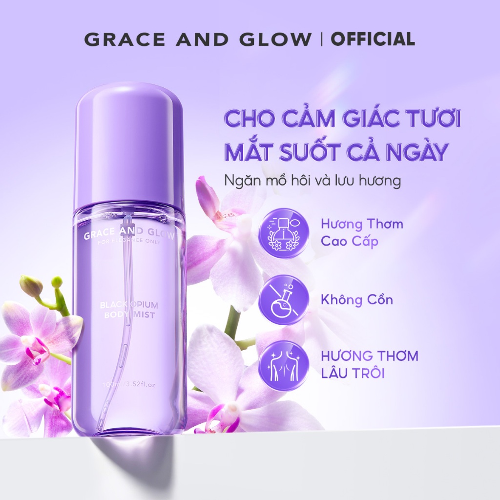 Xịt thơm Body Mist Grace and Glow hương Black Opium Body Mist 100ml lưu hương thơm mát