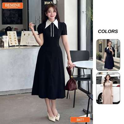 Đầm thiết kế BEMINE cổ sơ mi phối khóa kéo trước dáng chữ A phù hợp đi làm-B477