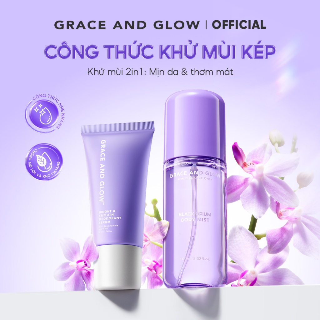 Combo 2 in 1 Lăn Khử Mùi và Body Mist Grace And Glow Black Opium Lăn Nách Sáng Da Niacinamide