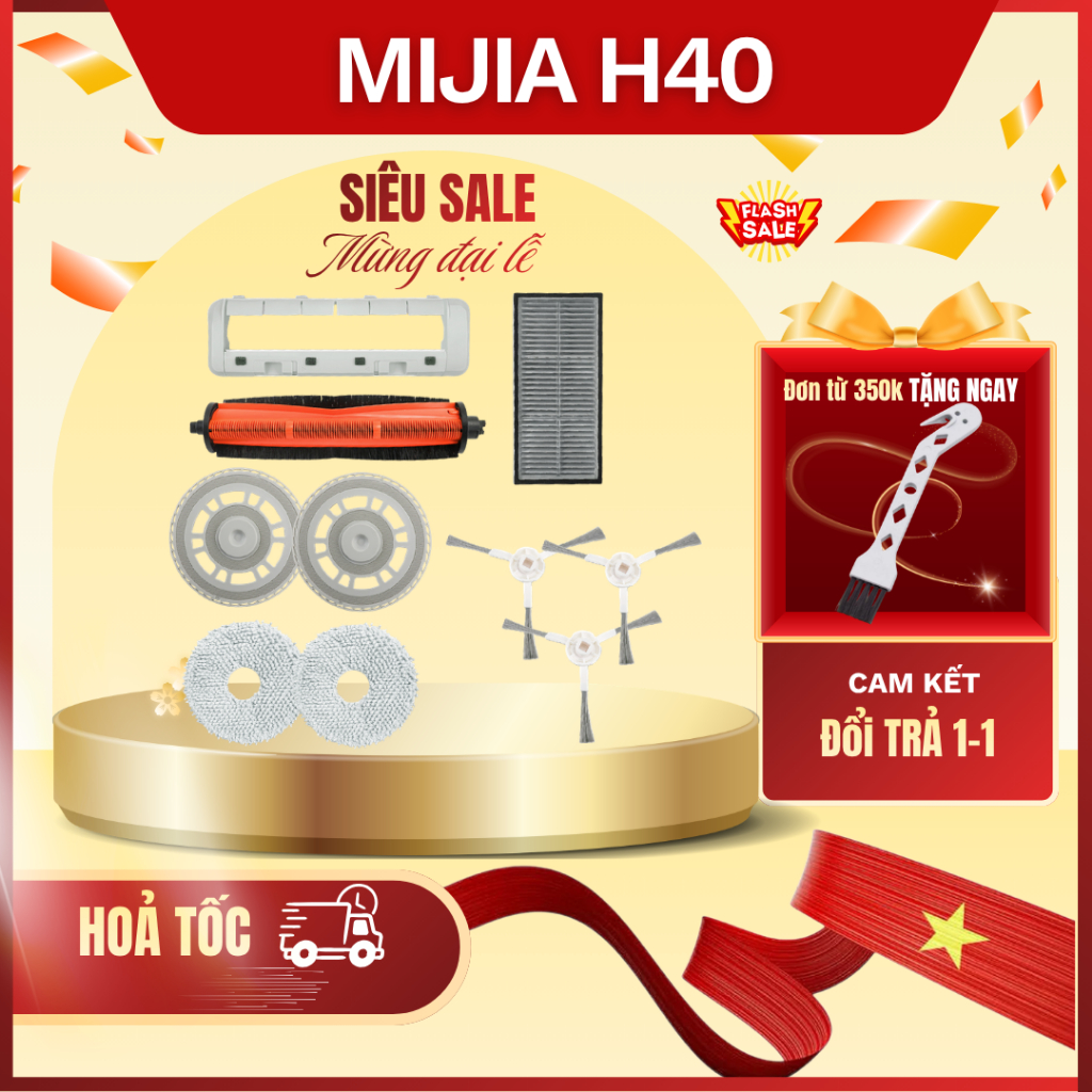 Phụ kiện robot hút bụi Mijia H40 - Túi rác, màng lọc, chổi, đế khăn, nắp đậy cho robot hút bụi Mijia