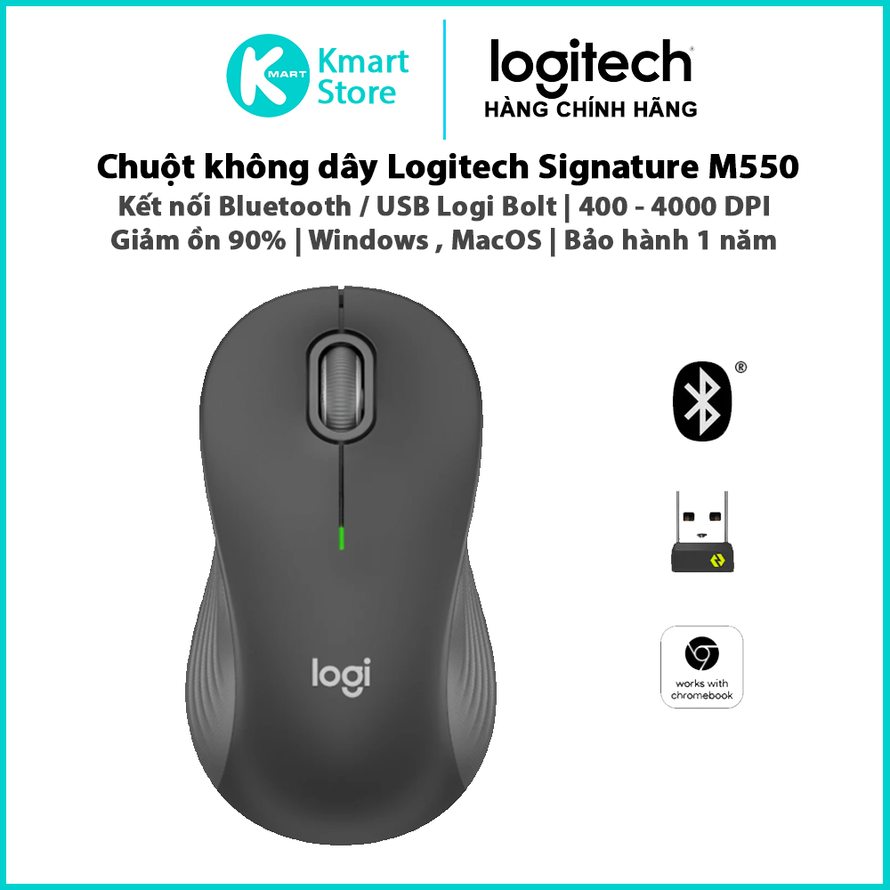 Chuột không dây Logitech Signature M550 / M550L | Kết nối Bluetooth / USB Logi | Hỗ trợ Windows / Ma