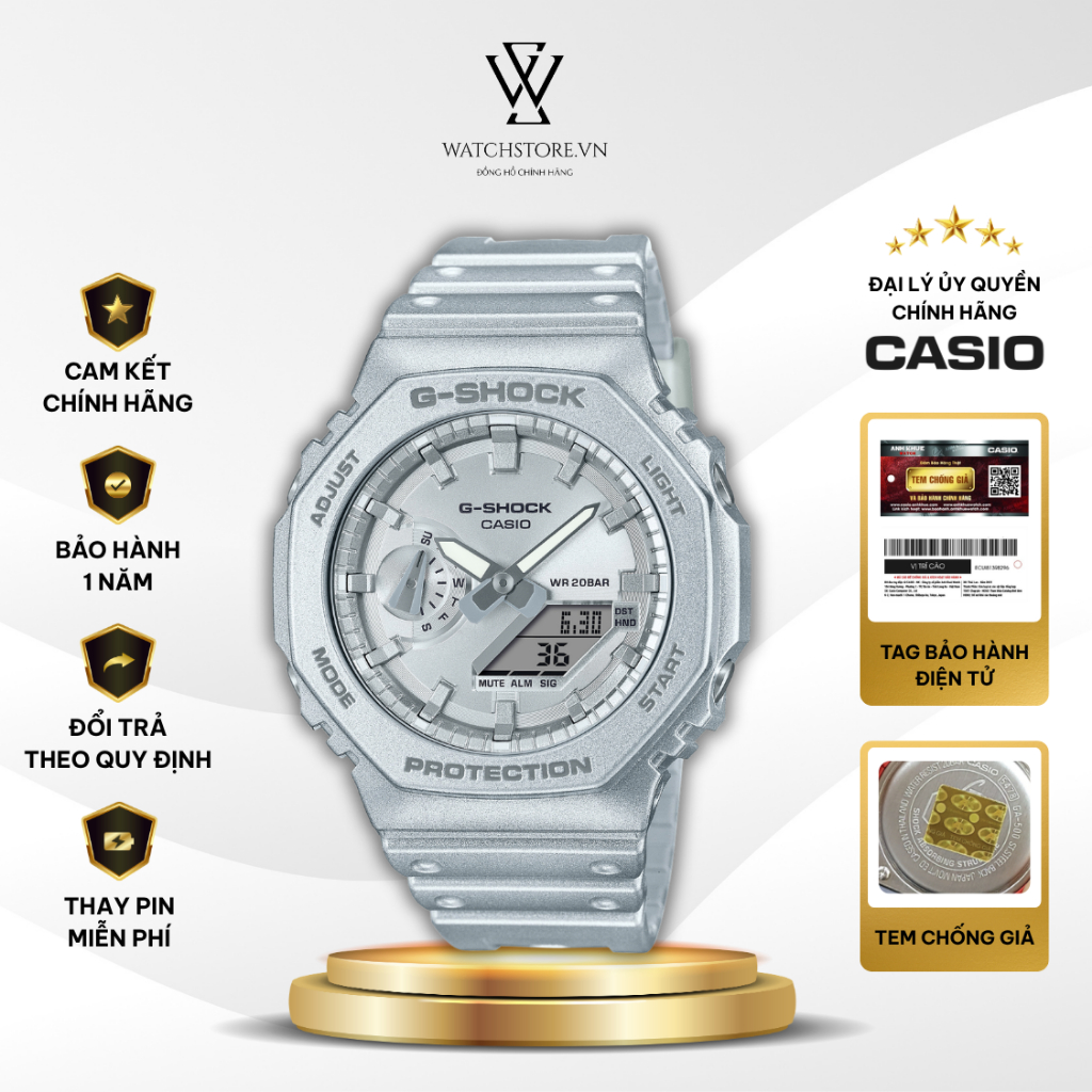 Đồng Hồ Nam Casio G-Shock GA-2100FF-8ADR Màu Bạc Thiết Kế Mặt Kính Khoáng 45.4mm Dây Nhựa Vỏ Carbon 