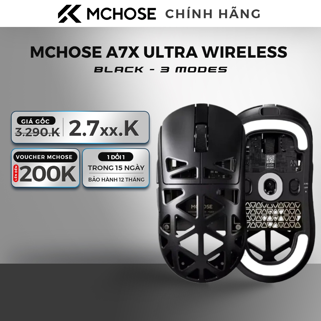 Chuột Gaming MCHOSE A7X Ultra Wireless - Black - 3 Modes