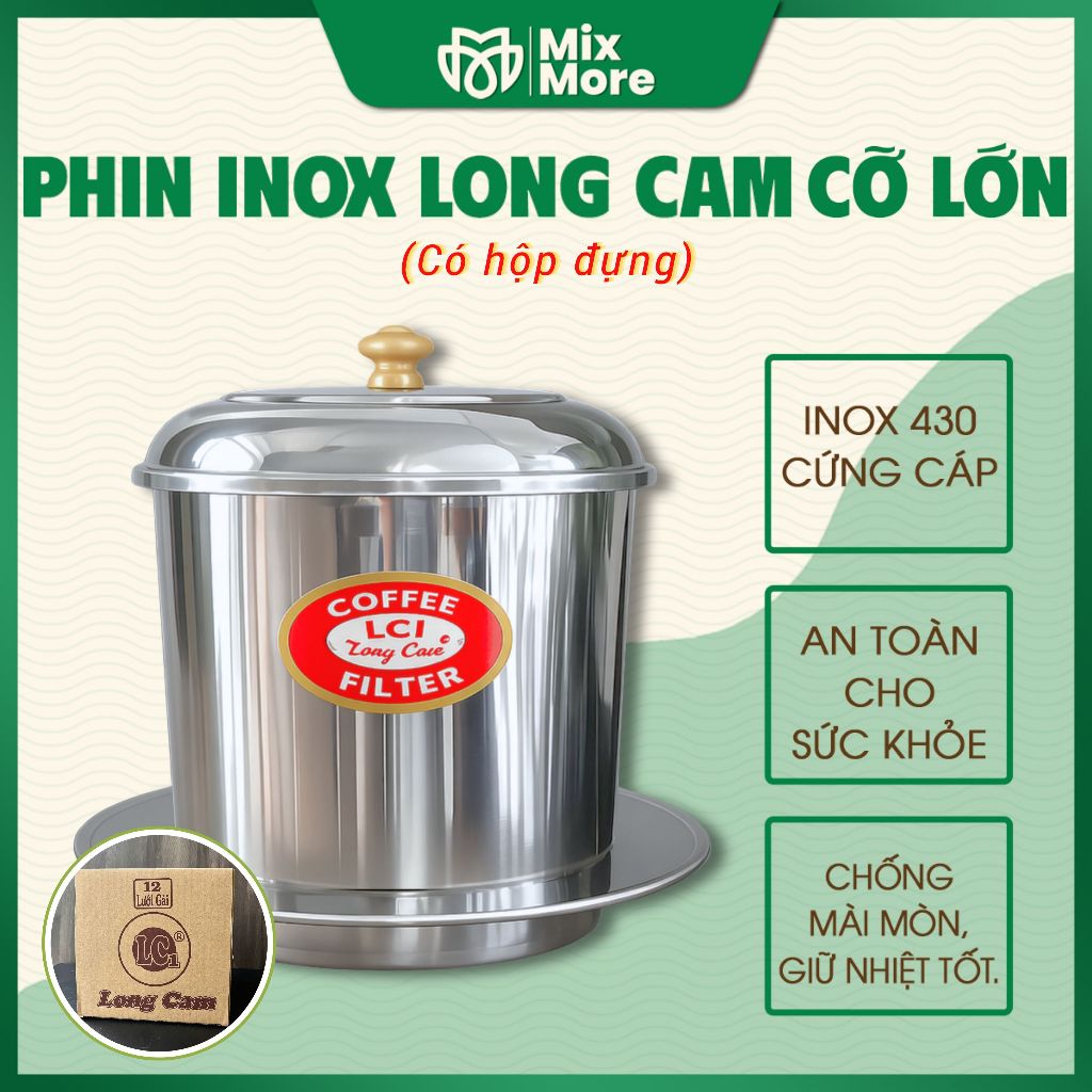 Phin cà phê inox Long Cam Q11,Q12 pha 150, 500g cf hàng Việt Nam bền đẹp giá tốt, có hộp đựng sang t