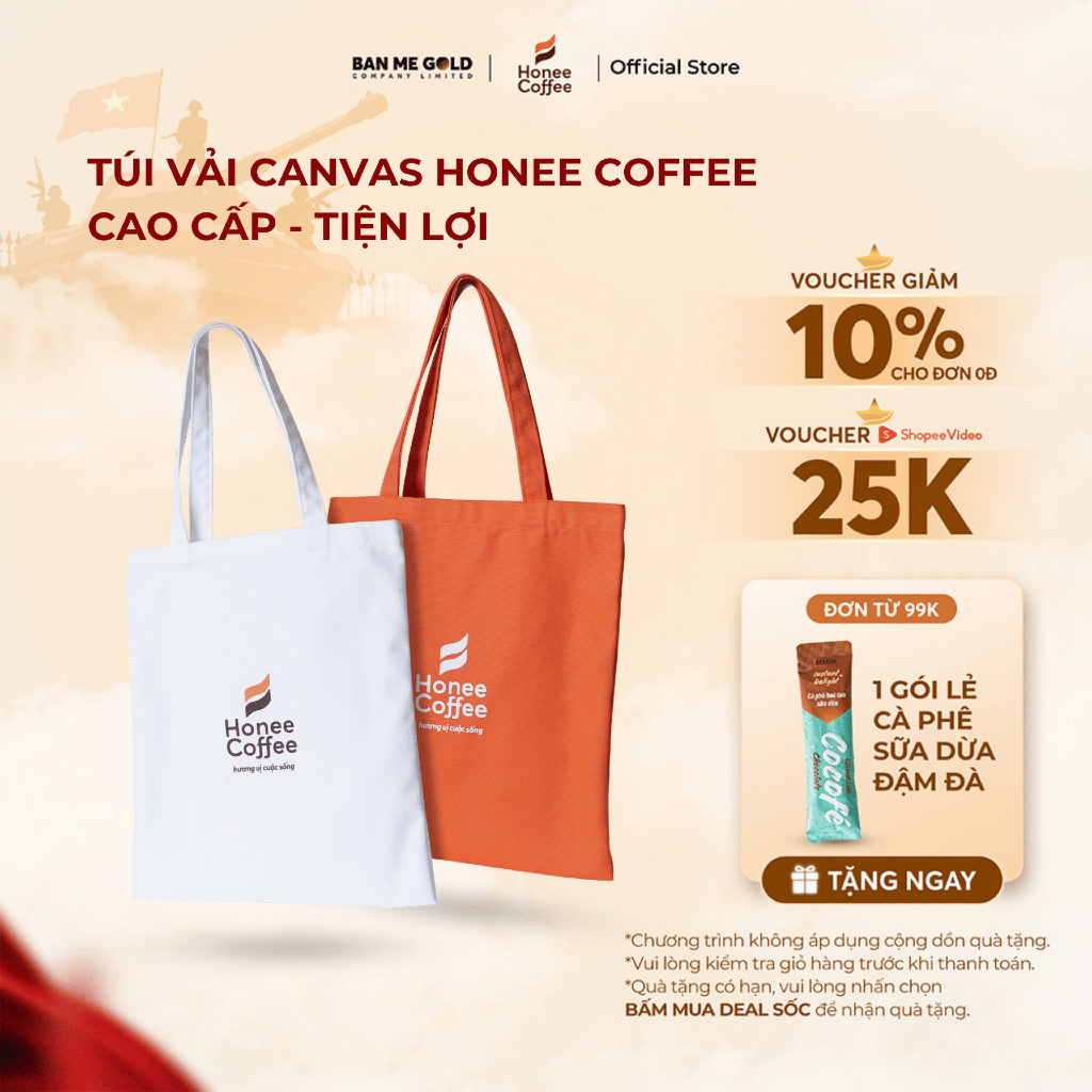 Túi Vải Canvas Honee Coffee  Cao Cấp - Đa Năng - Tiện Lợi - Siêu Dày Dặn Chính Hãng Honee Coffee