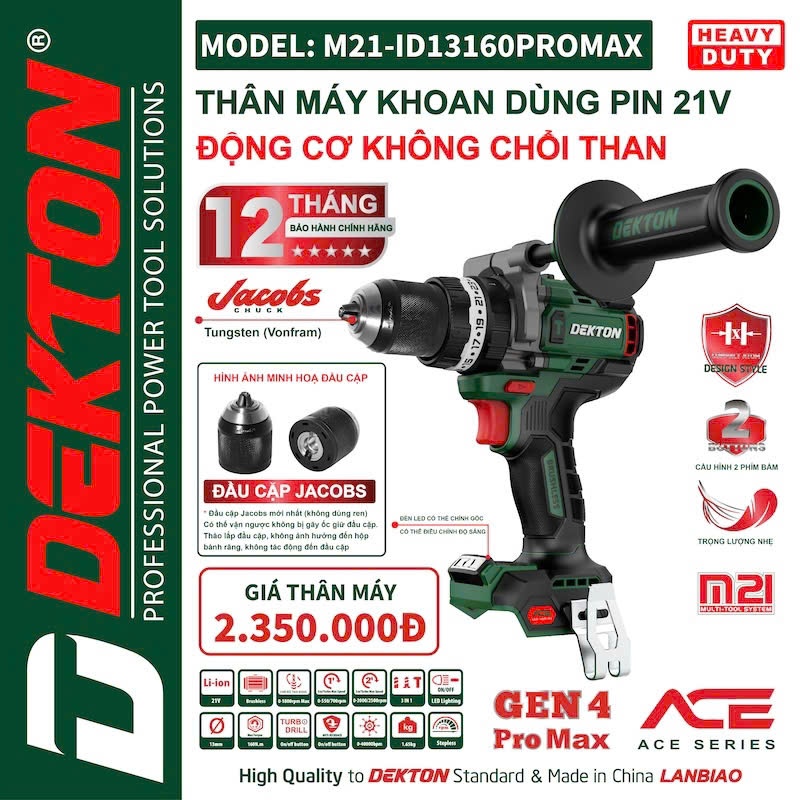 Máy khoan dùng pin 21V Dekton M21-ID13160PROMAX