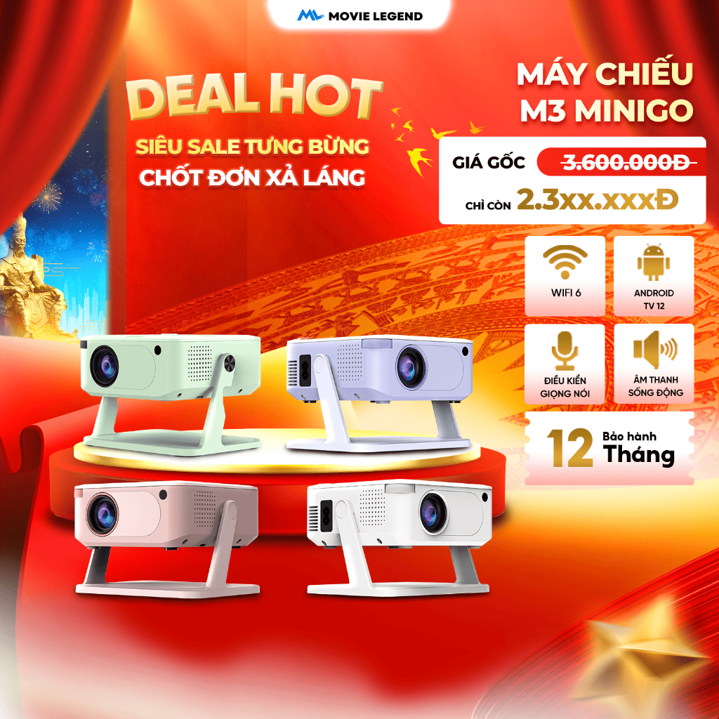 [ NEW 2026 ] Máy Chiếu M3 MiniGo - Máy Chiếu Movie Legend - Decor phòng đẹp mắt