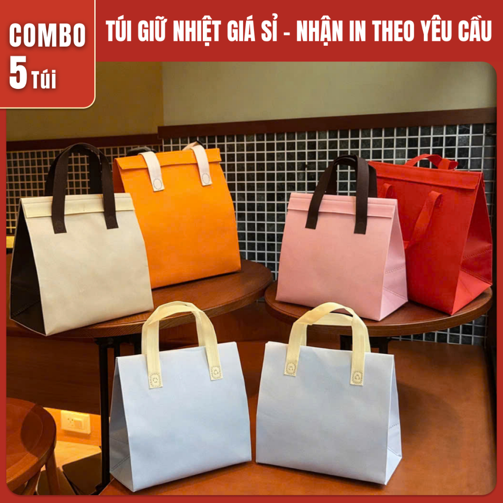 Combo 5 Túi Giữ Nhiệt Đựng Hộp Cơm Đồ Ăn Bình Nước - Túi Vải Không Dệt In Logo Theo Yêu Cầu CX560