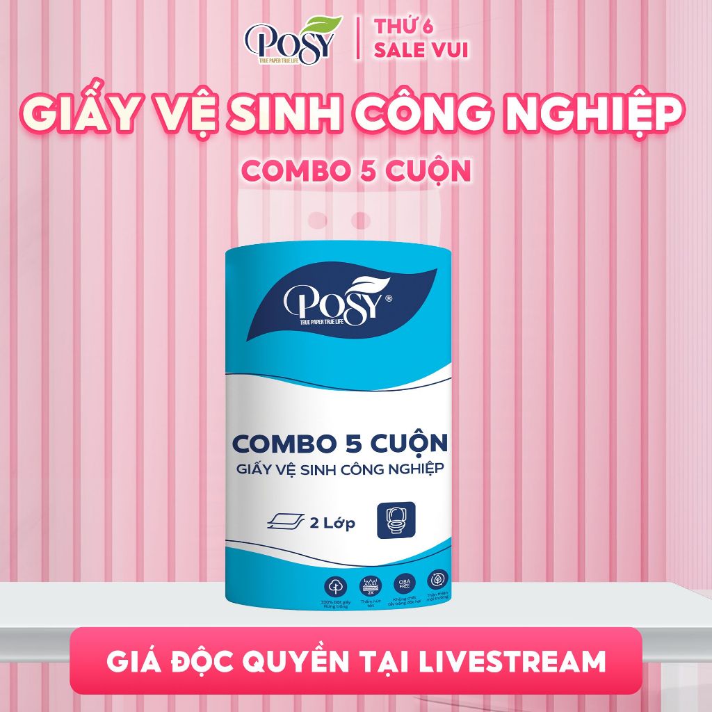 [OUTLET S4] COMBO 5 CUỘN GVS POSY - Cuộn lớn, 700gram 2 lớp, mềm mịn, tiết kiệm, thân thiện với môi 