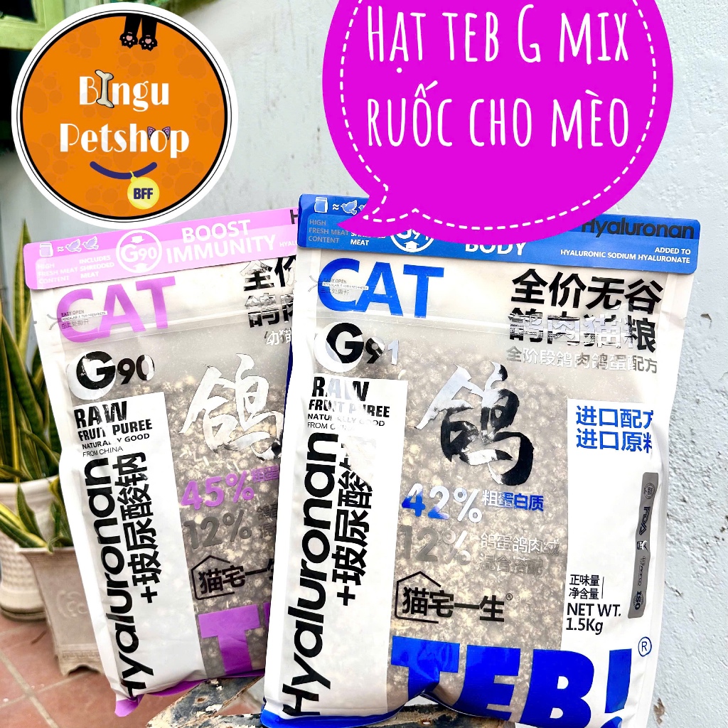 [Túi 1.5kg] Thức Ăn Hạt Cho Mèo Teb G G90/G91 Mix Chà Bông