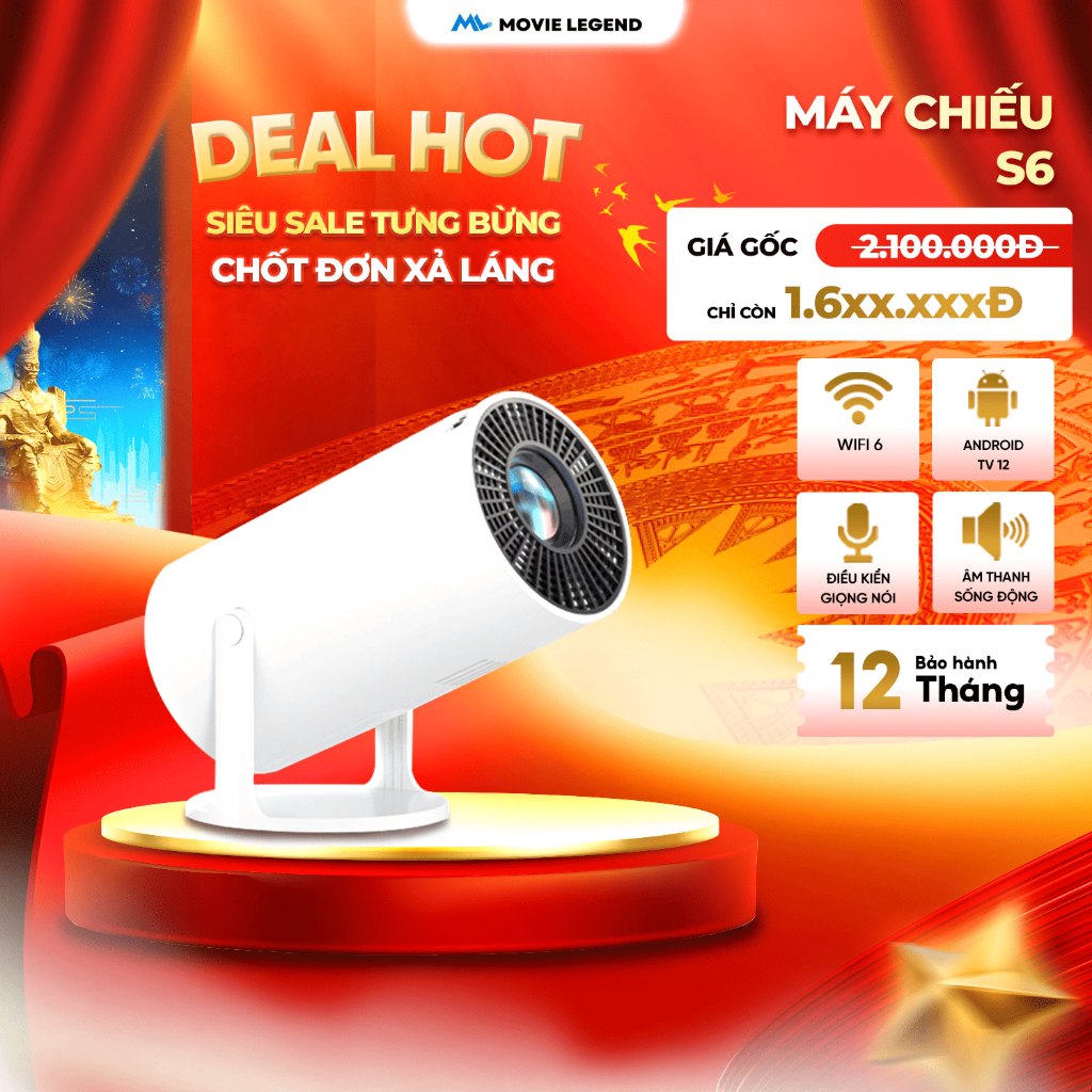 [ NEW 2026 ] Máy Chiếu S6 - Máy Chiếu Movie Legend - Xoay đa góc, kho phim khủng