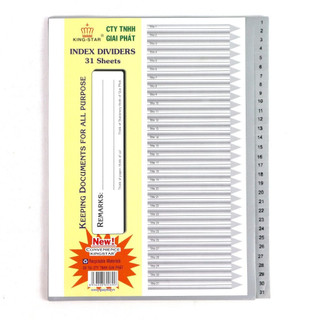 Phân Trang Nhựa A4 Kingstar 15 Số - 24 Chữ - 31 Số Chia File Hồ Sơ Tài Liệu