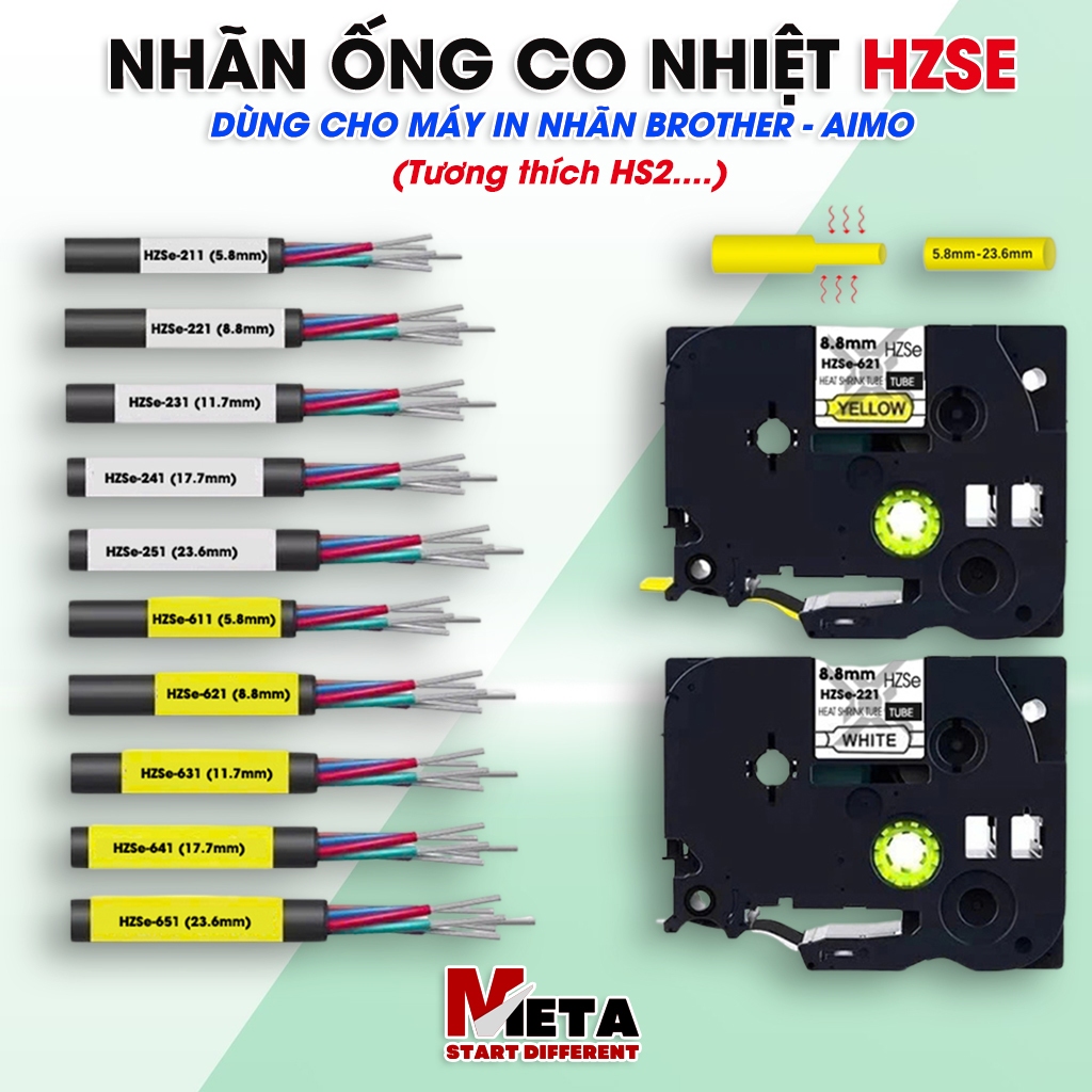 Nhãn In Ống Co Nhiệt AIMO HZSE - Chữ Đen Nền Trắng - Dùng Cho Máy E1000 Pro - Nhãn Chính Hãng Aimo
