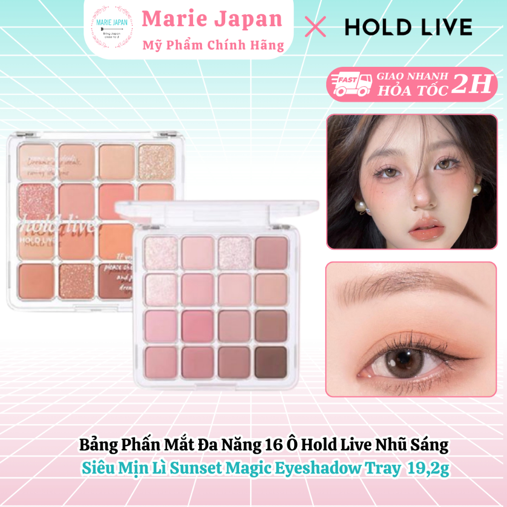 Bảng Phấn Mắt Đa Năng 16 Ô Hold Live Nhũ Sáng Siêu Mịn Lì Sunset Magic Eyeshadow Tray 19,2g