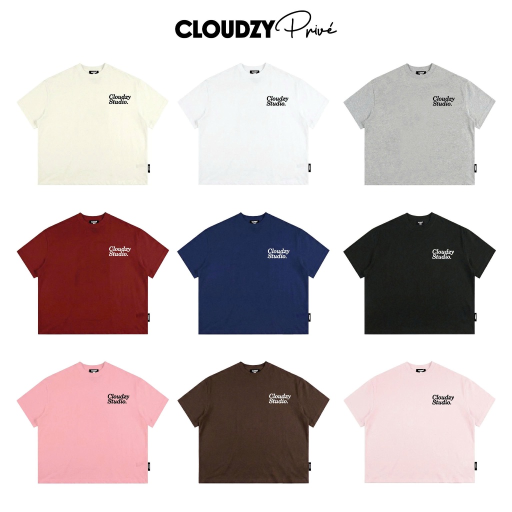 Áo Thun Boxy CloudzyPrivé Basic Cotton 250gsm, Áo phông boxy form rộng In nổi chữ MINI STUDIO