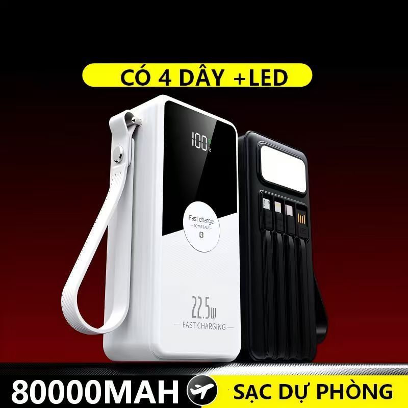sạc dự phòng mini 22,5w Màn hình LED 80000mAh có chế độ đèn pin
