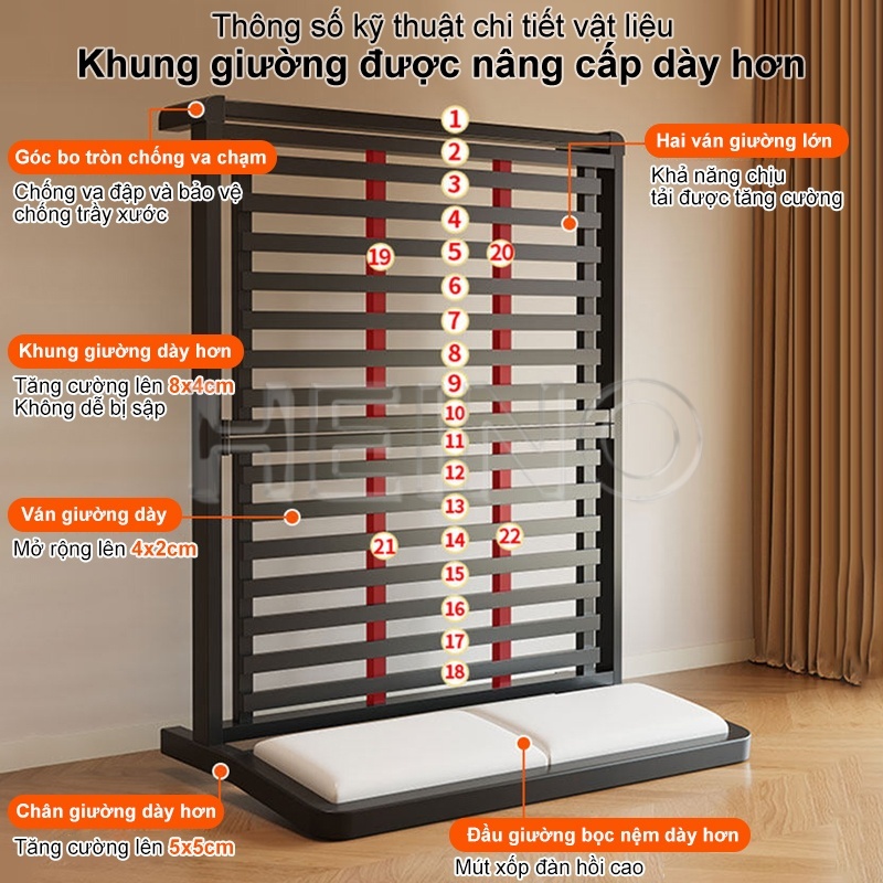 HEINO Giường sắt lắp ráp chịu lực tốt Khung thép làm dày gia cố chắc chắn đủ size 1m - 1m8 | BigBuy360 - bigbuy360.vn