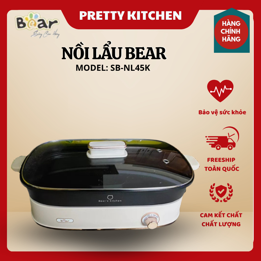 Nồi lẩu Bear SB-NL45K Đa Năng Nấu Lẩu Chiên Xào, Tay Cầm Cách Nhiệt An Toàn - Pretty Kitchen
