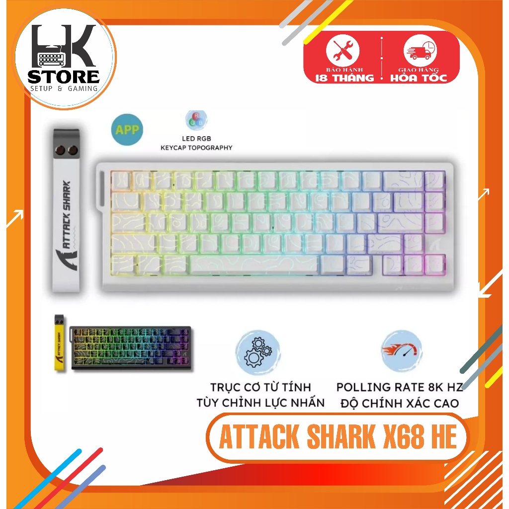 Bàn Phím Cơ Gaming Attack Shark X68HE Rapid Trigger Polling Rate 8Khz LED RGB Trục Cơ Từ Tính