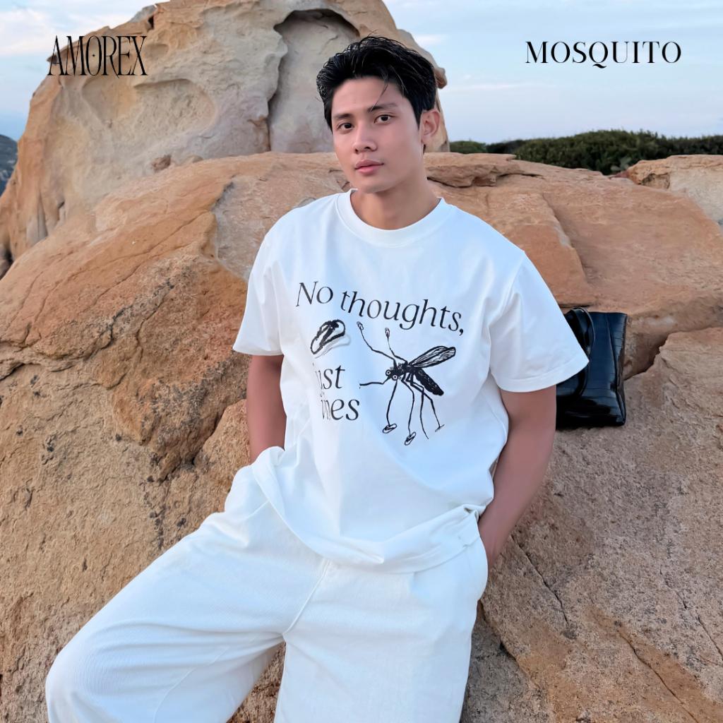 Áo thun unisex form boxy 250gsm in họa tiết "Mosquito – No Thoughts, Just Vibes" – Amorex