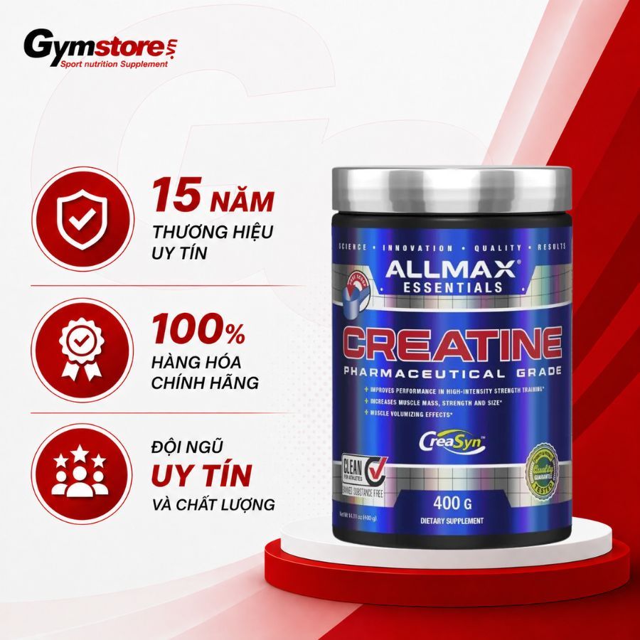 Bột tăng sức mạnh cơ bắp Allmax Creatine Monohydrate (400G), tăng cơ, tăng năng lượng - Gymstore
