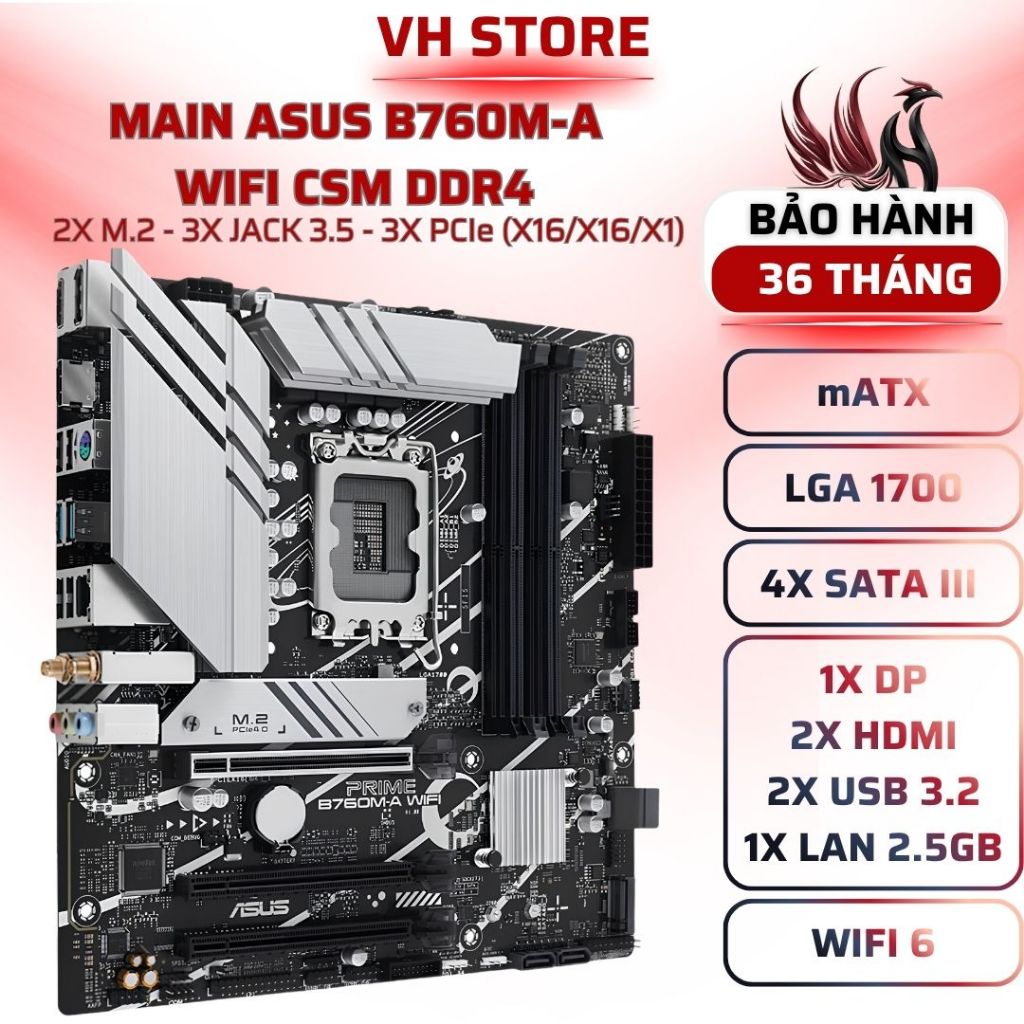 Main ASUS PRIME B760M-A WIFI DDR4 LGA1700 WiFi6 - BẢO HÀNH 36 THÁNG - VHSTORE