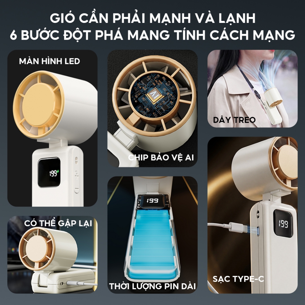 Yodevoe S23 Quạt mini cầm tay tích điện 199 cấp độ, quạt Turbo 2000mah có thể sạc lại, không ồn làm mát phù hợp ngoài tr | BigBuy360 - bigbuy360.vn