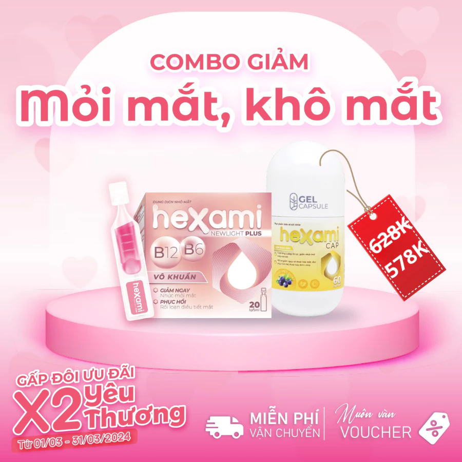 Combo Hexami Giảm Mỏi Mắt, Khô Mắt Hỗ Trợ Tăng Cường Thị Lực Bảo Vệ Mắt Giúp Mắt Sáng Khỏe