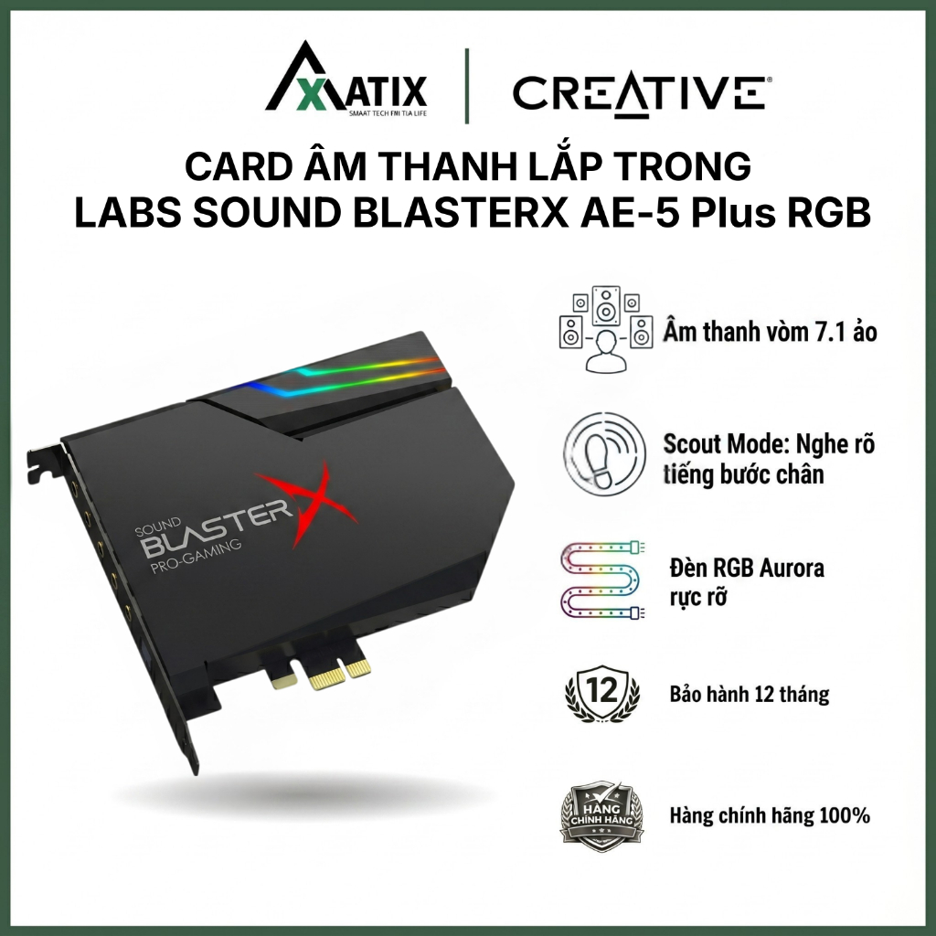 [CHÍNH HÃNG] Card âm thanh trong CREATIVE Labs Sound BlasterX AE-5 Plus RGB Surround 5.1 và Virtual 