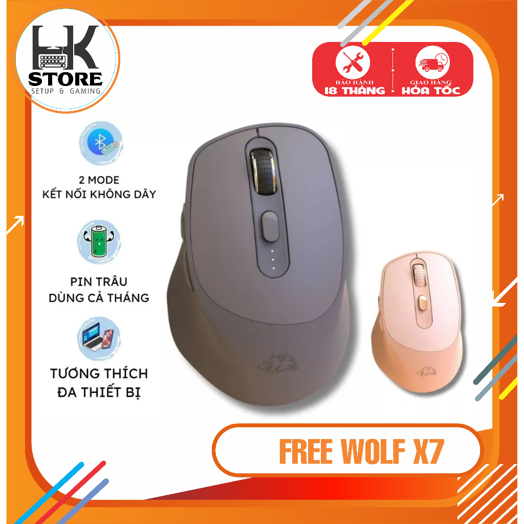 Chuột Không Dây FreeWolf X7 Cao Cấp - Pin Sạc, Chip PAW3212, Công Thái Học, Kết Nối Đa Năng