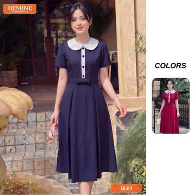 Đầm thiết kế BEMINE cổ sen phối đính cúc dáng chữ A phù hợp đi làm-B609