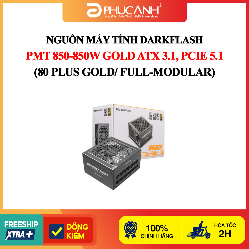Nguồn máy tính DarkFlash PMT 850-850W GOLD ATX 3.1, PCIe 5.1 (80 Plus Gold/ Full-Modular)