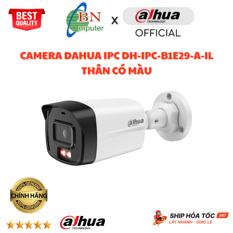 Camera DAHUA IPC DH-IPC-B1E29-A-IL thân HỒNG NGOẠI BAN ĐÊM CÓ MÀU có mic, bảo hành chính hãng