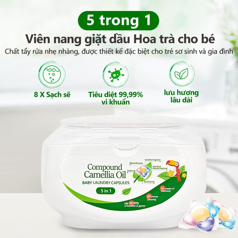 50 Viên nước giặt Laundry Pods Family Size 5 trong 1 (50 viên) Loại bỏ vết bẩn và mùi hôi
