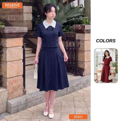 Set thiết kế BEMINE áo cổ đức kiểu croptop chân váy dài-ST451