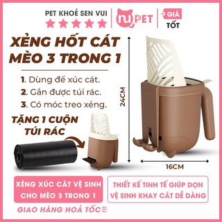 [Tặng kèm túi rác] Xẻng hốt cát vệ sinh mèo có hộp đựng túi rác 3 trong 1, xẻng hốt phân có tích hợp túi rác bên trong