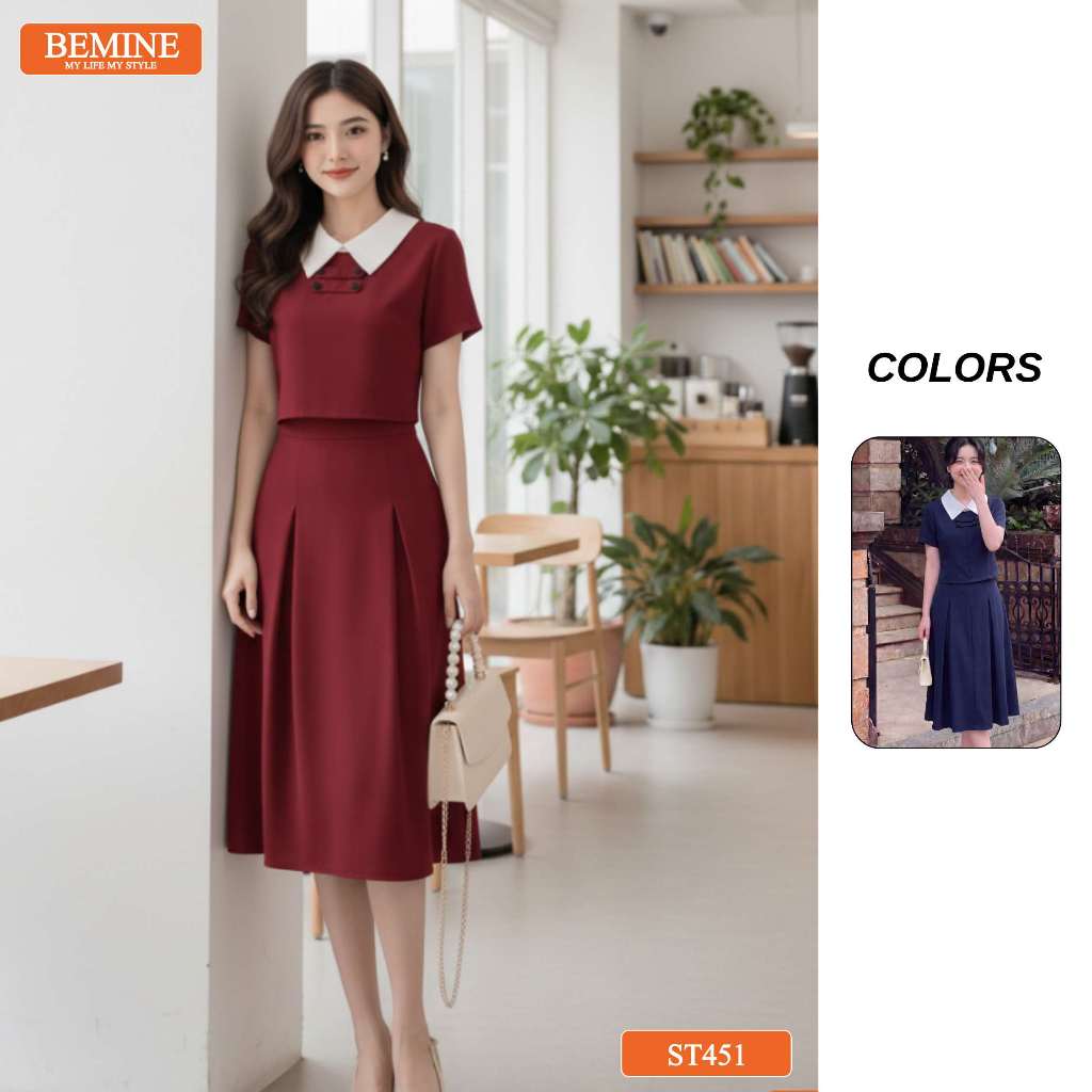 Set thiết kế BEMINE áo cổ đức kiểu croptop chân váy dài-ST451
