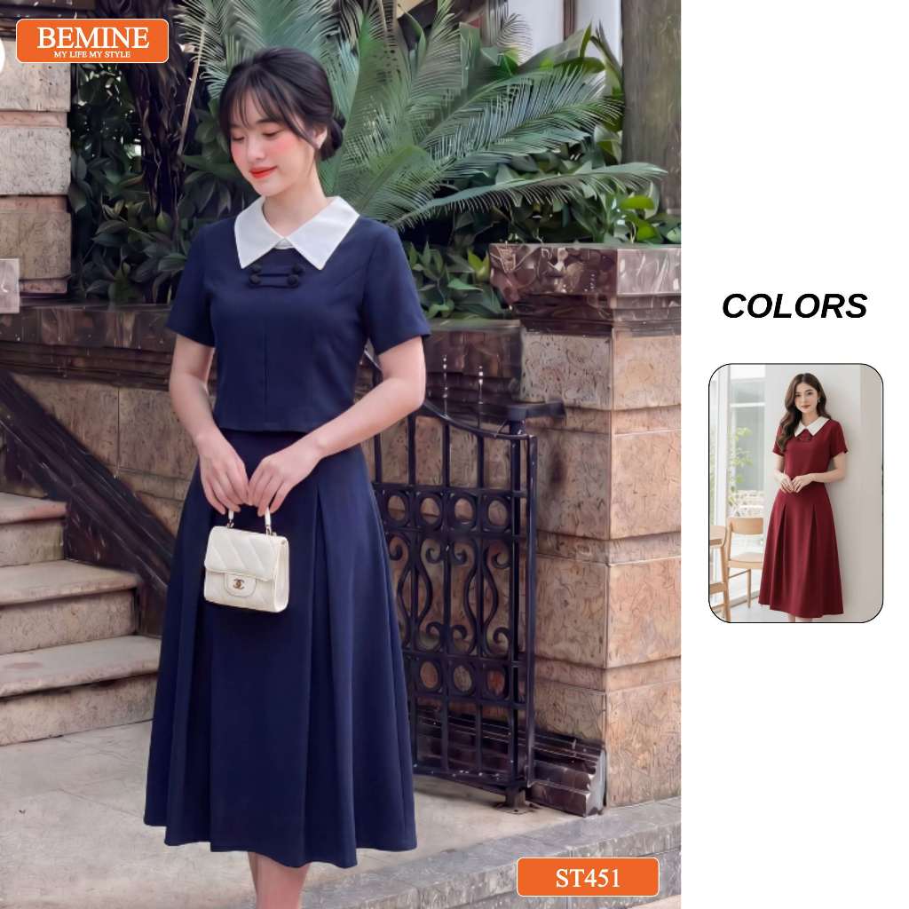 Set thiết kế BEMINE áo cổ đức kiểu croptop chân váy dài-ST451