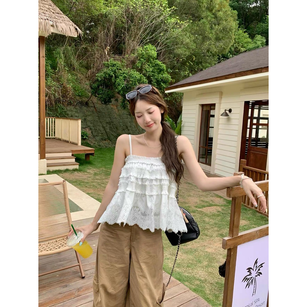 Áo 2 dây babydoll tầng nhún phối ren TABISHOP Áo kiểu nữ dễ thương mặc hè dễ phối đồ(327) | BigBuy360 - bigbuy360.vn