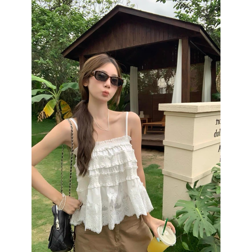 Áo 2 dây babydoll tầng nhún phối ren TABISHOP Áo kiểu nữ dễ thương mặc hè dễ phối đồ(327) | BigBuy360 - bigbuy360.vn