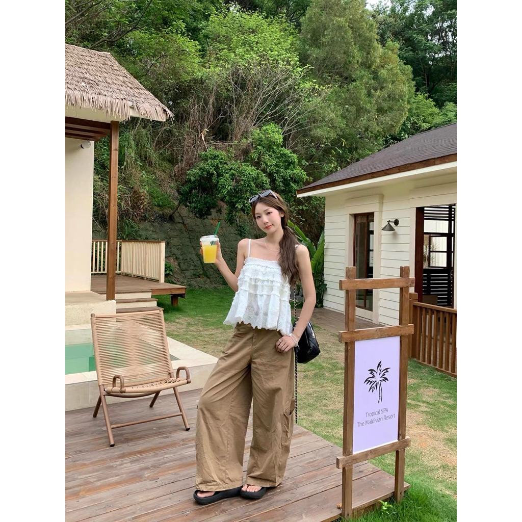 Áo 2 dây babydoll tầng nhún phối ren TABISHOP Áo kiểu nữ dễ thương mặc hè dễ phối đồ(327) | BigBuy360 - bigbuy360.vn