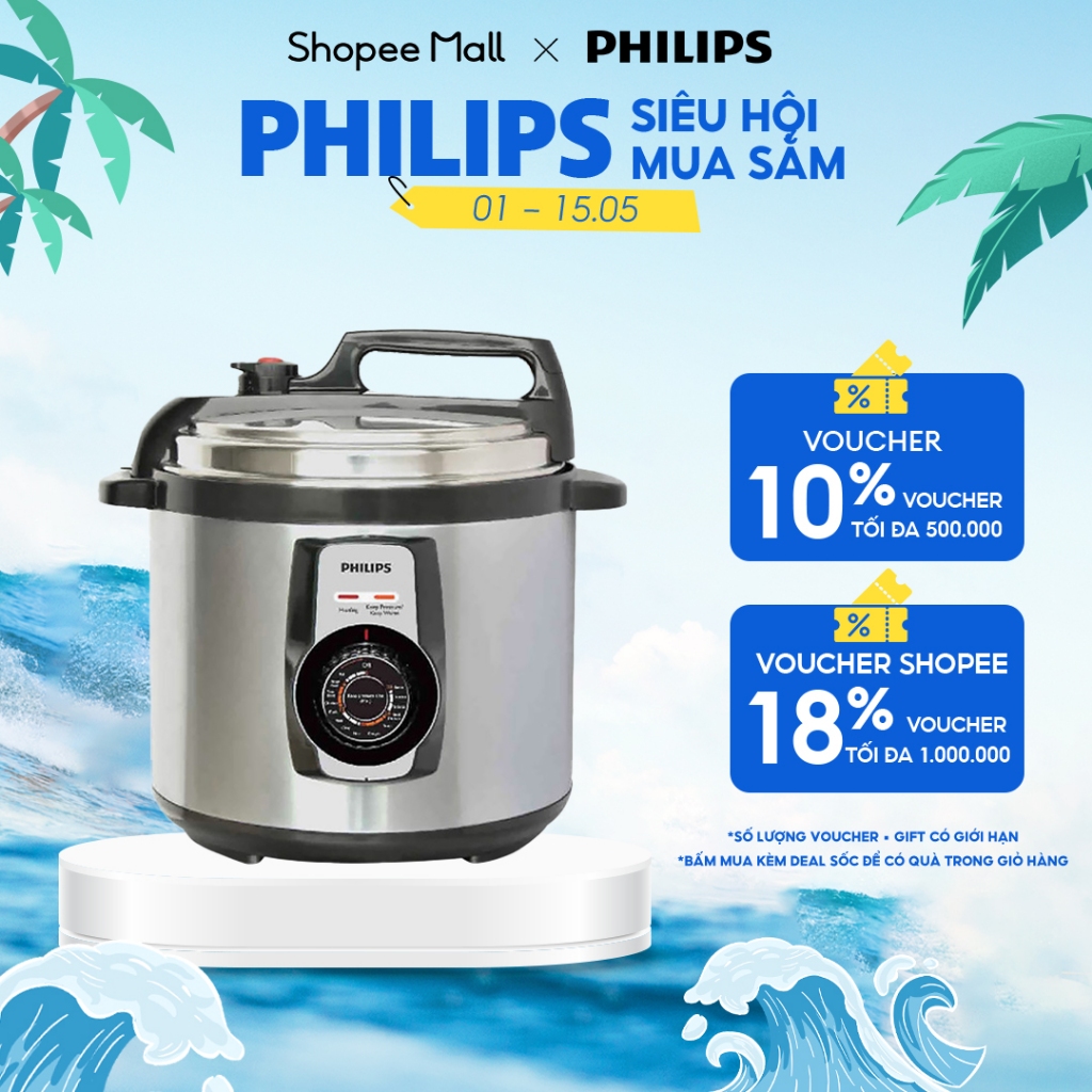Nồi áp suất điện Philips HD2103/66 5L - Bạc đen, dung lượng lớn, an toàn và tiện lợi