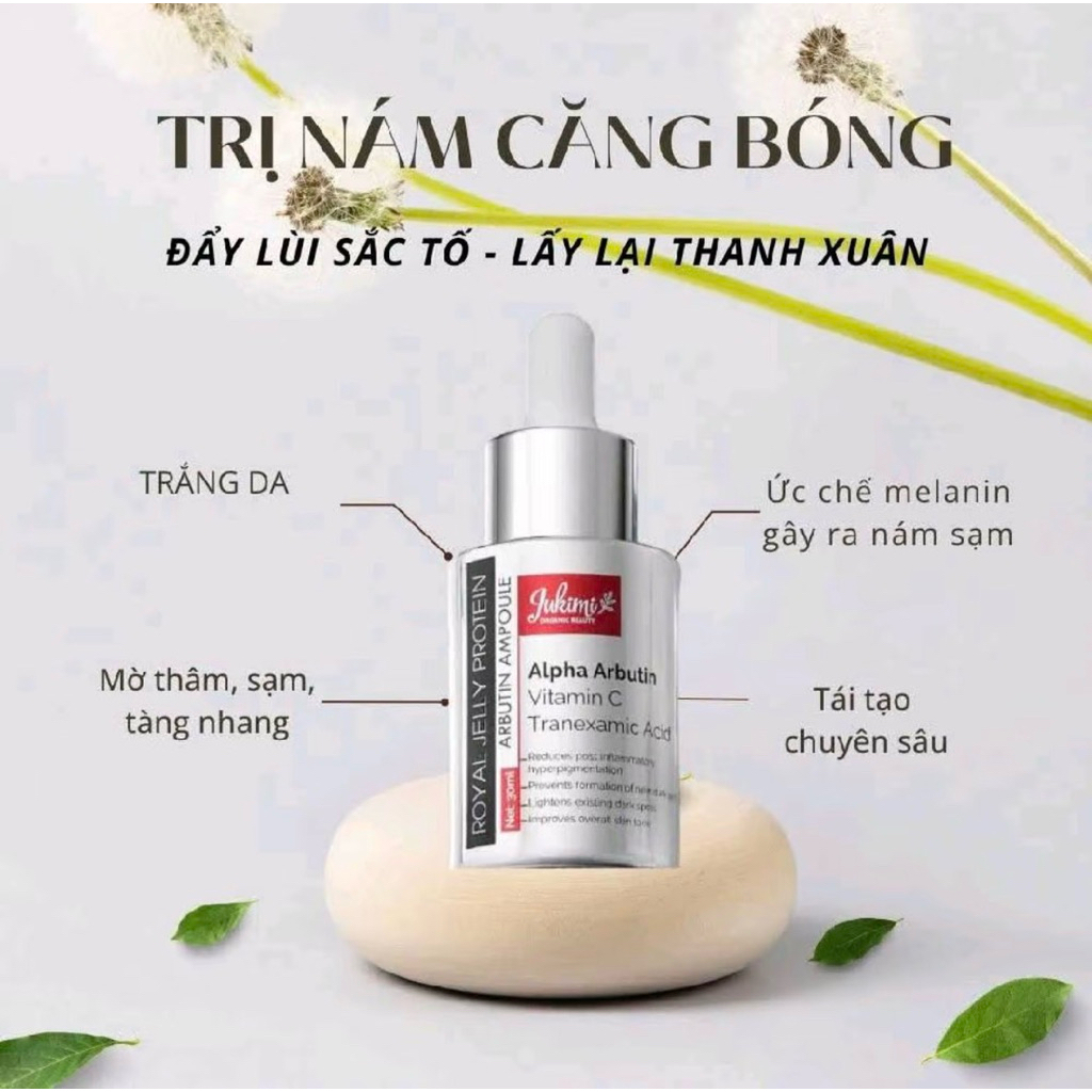 Serum Nám Arbutin Jukimi 30ml – Royal Jelly Protein Arbutin Ampoule Dưỡng Trắng, Mờ Thâm Nám