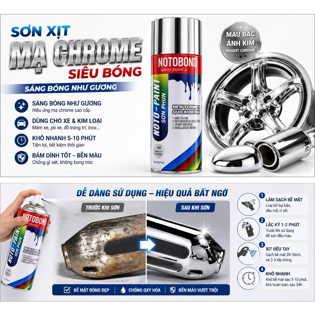 SƠN MẠ CHROME CAO CẤP NOTOKYO(400ml) CÔNG NGHỆ NHẬT