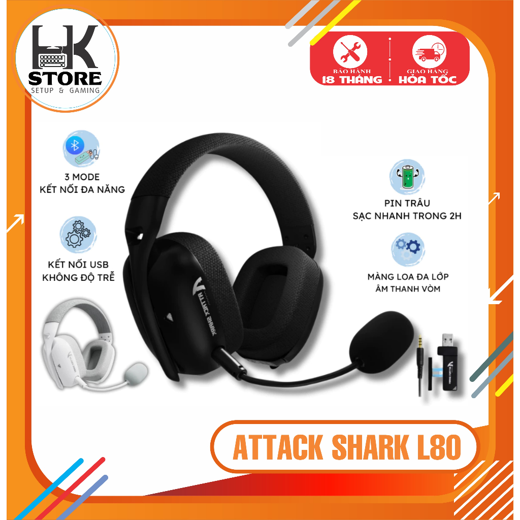 Tai Nghe Attack Shark L80 - Bluetooth - Bass Mạnh Cực Hay, Âm Thanh Vòm, Có Mic, Đeo Êm, Chơi Game N