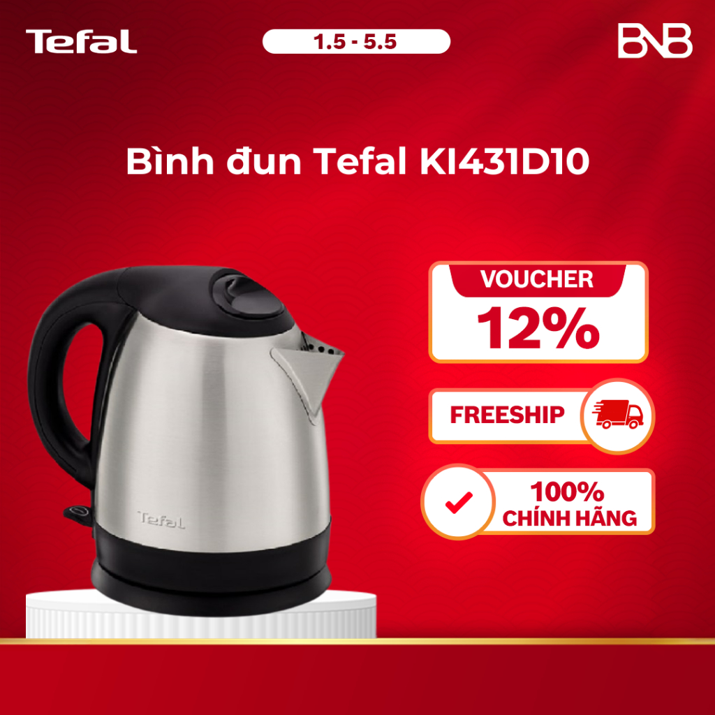 Bình đun siêu tốc Tefal KI431D10 - inox - 1800W, 1.2L